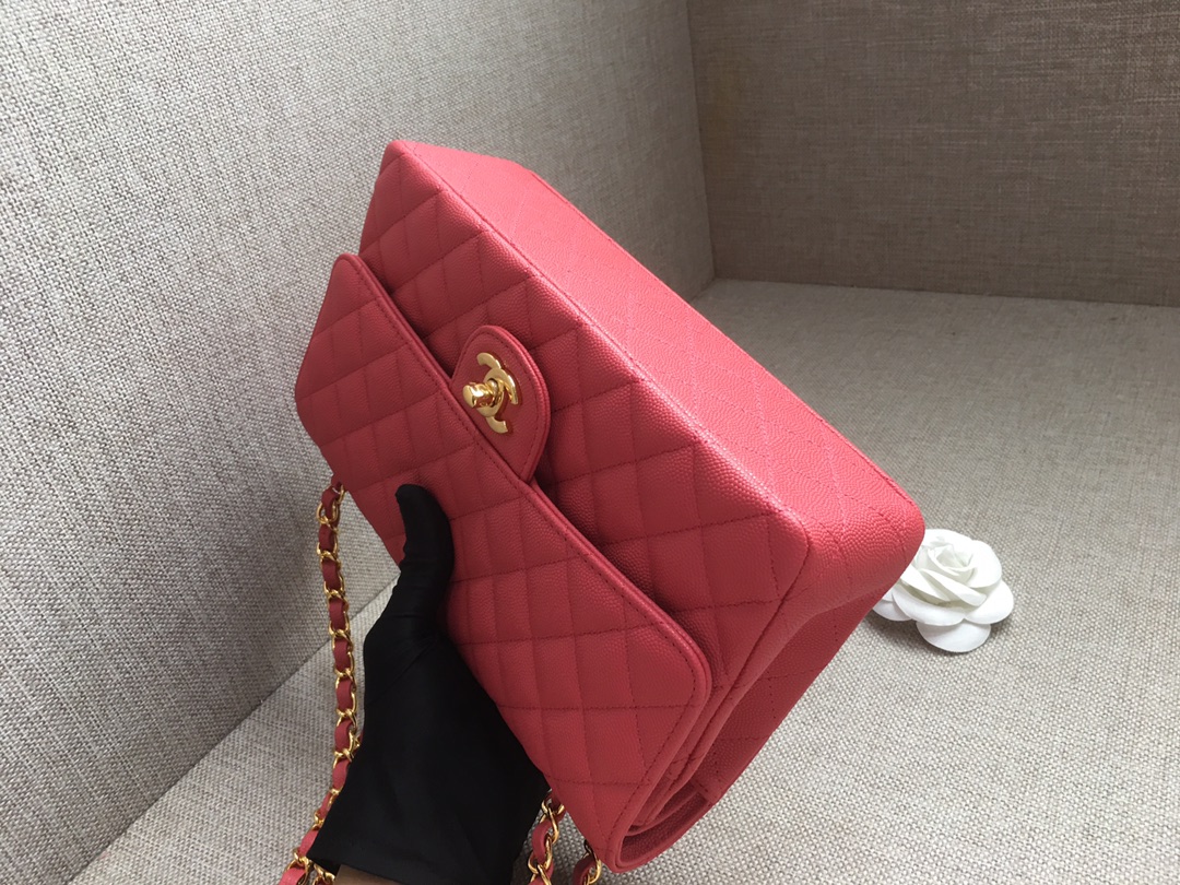 Medium Classic Flap Caviar Bag A01112 Rose Red/Gold